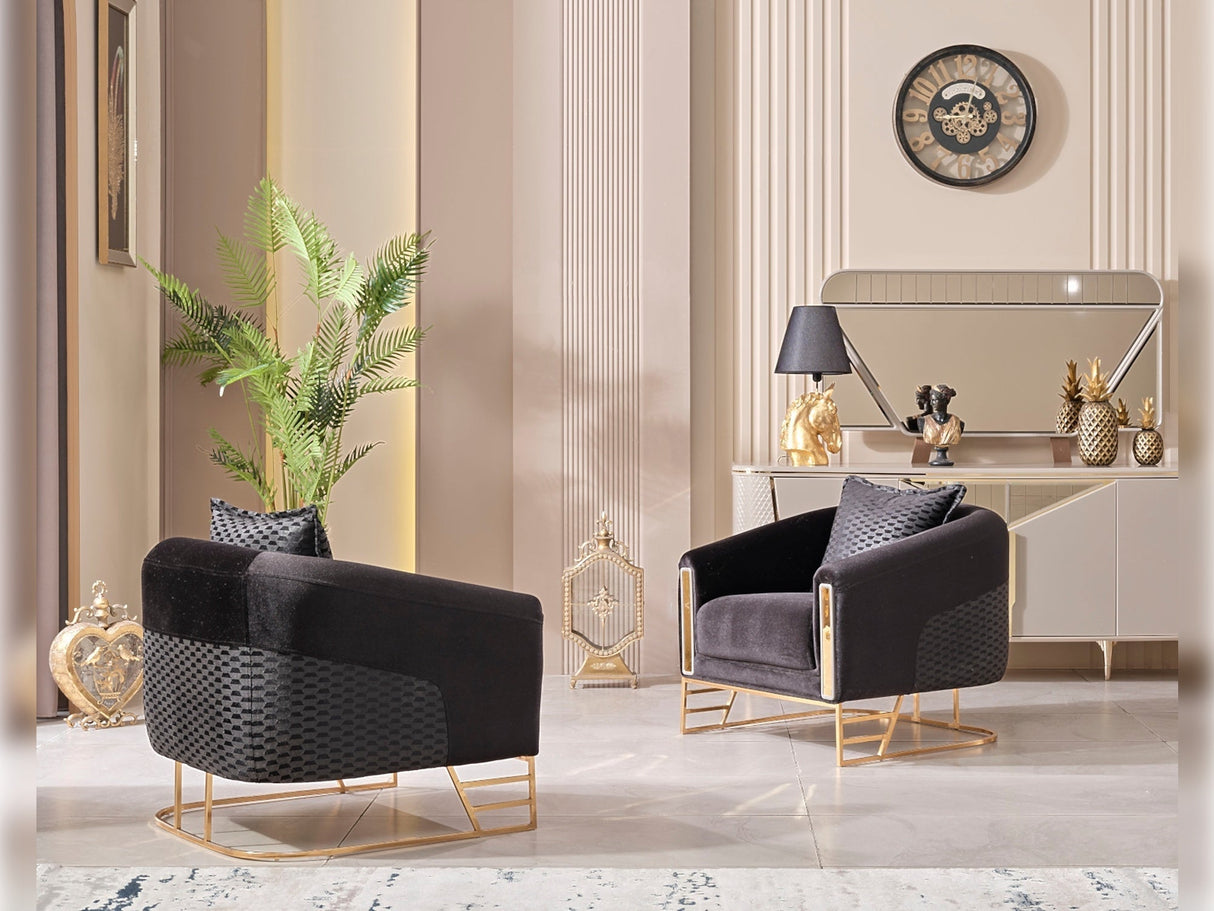 Romans 3-pieces (Sofa & Loveseat & Chair) Livingroom Set in Black by Furnia at Eve Furniture