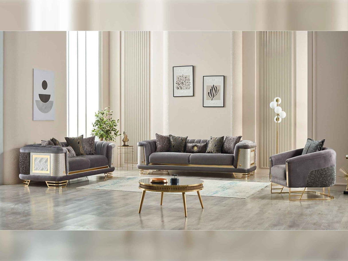 Romans 3-pieces (Sofa & Loveseat & Chair) Livingroom Set in Grey