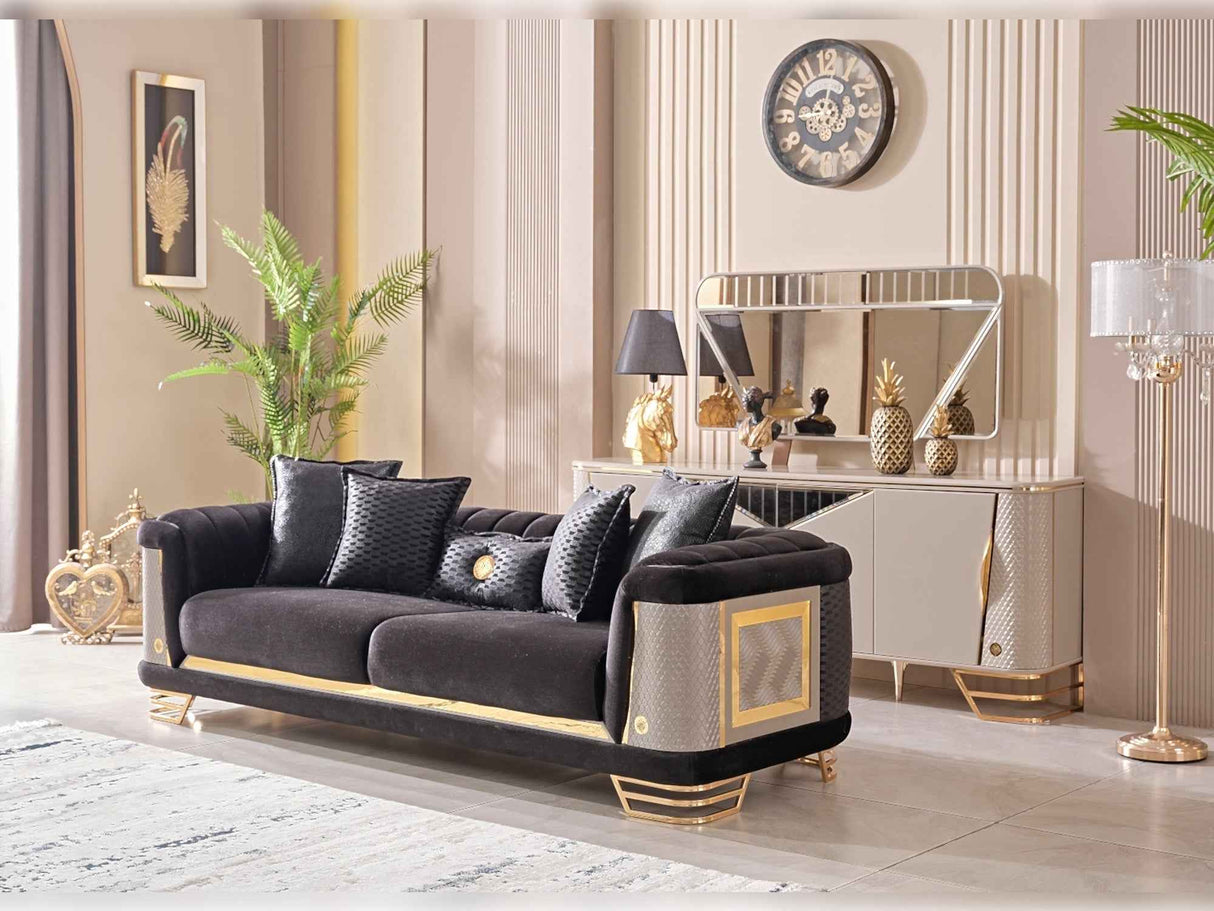 Romans Black Stationary Sofa by Furnia at Eve Furniture