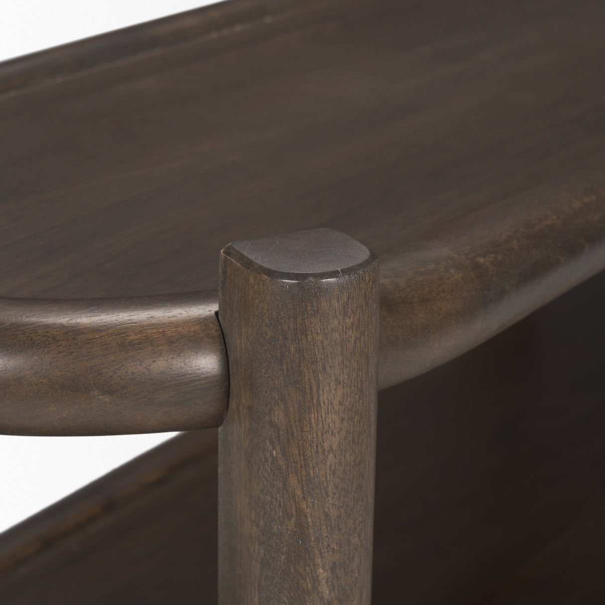 Romi Dark Brown Wood w/ 3 Shelves Oval Console Table by Mercana at Eve Furniture