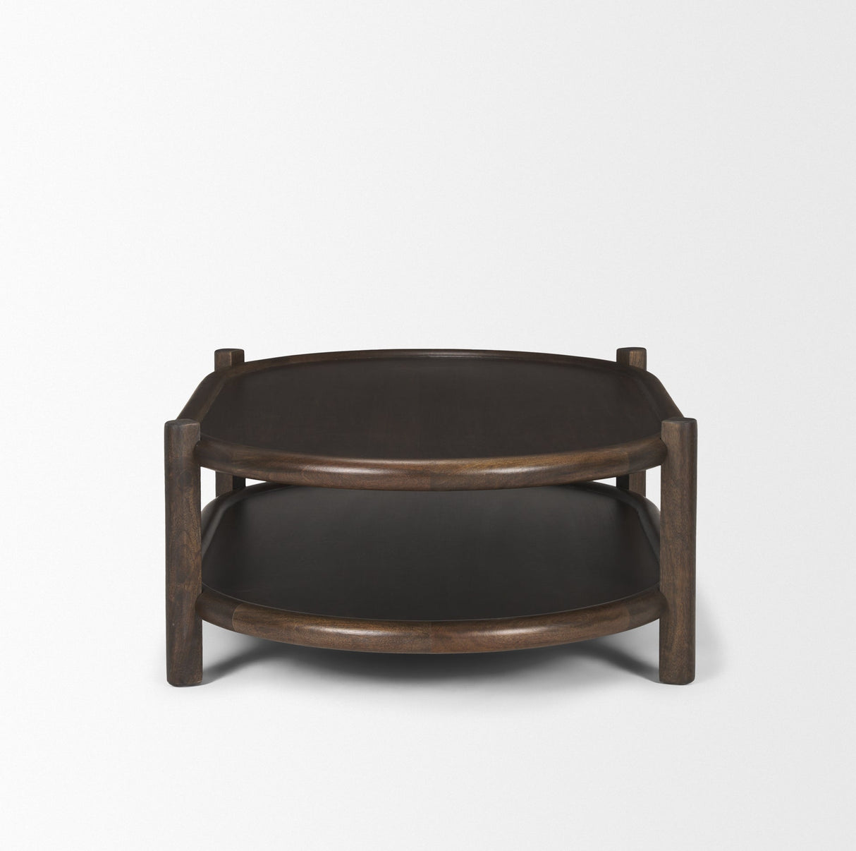 Romi Dark Brown Wood w/ Bottom Shelf Oval Coffee Table by Mercana at Eve Furniture