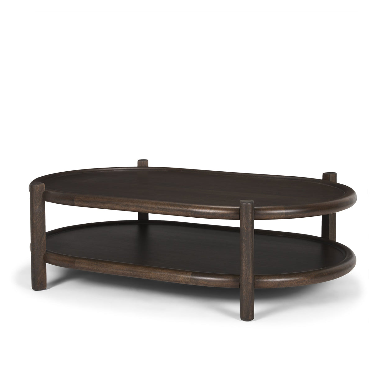 Romi Dark Brown Wood w/ Bottom Shelf Oval Coffee Table by Mercana at Eve Furniture