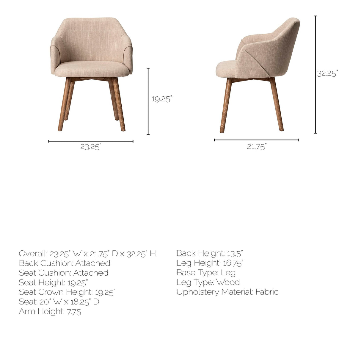 Ronald II Cream Fabric Wrap Brown Wooden Base Dining Chair by Mercana at Eve Furniture