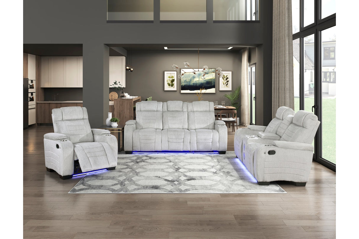 Ronan Light Gray Double Reclining Loveseat with Center Console by Homelegance at Eve Furniture