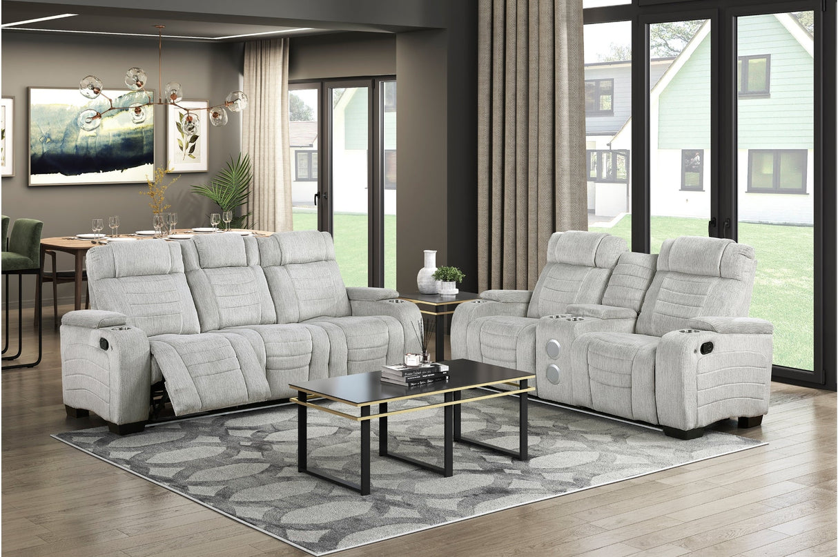 Ronan Light Gray Double Reclining Loveseat with Center Console by Homelegance at Eve Furniture