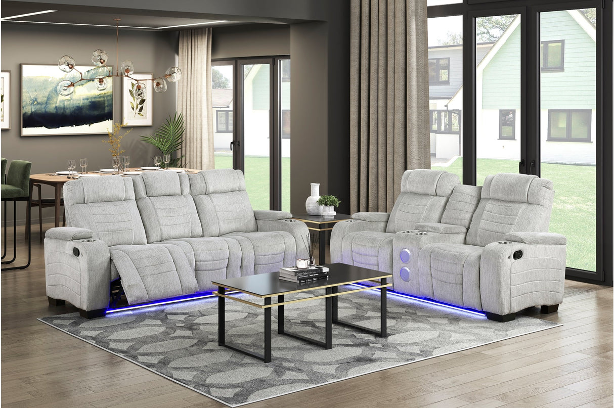 Ronan Light Gray Double Reclining Loveseat with Center Console by Homelegance at Eve Furniture