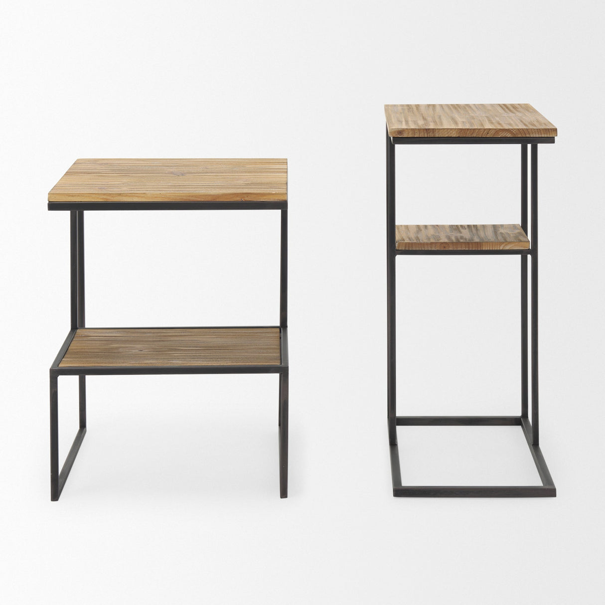 Ronin 25"H Rectangle 2-Tier Wood w/ Black Metal Accent Table by Mercana at Eve Furniture