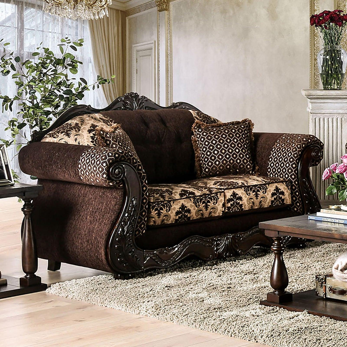 Ronja Dark Brown Loveseat by Furniture of America at Eve Furniture
