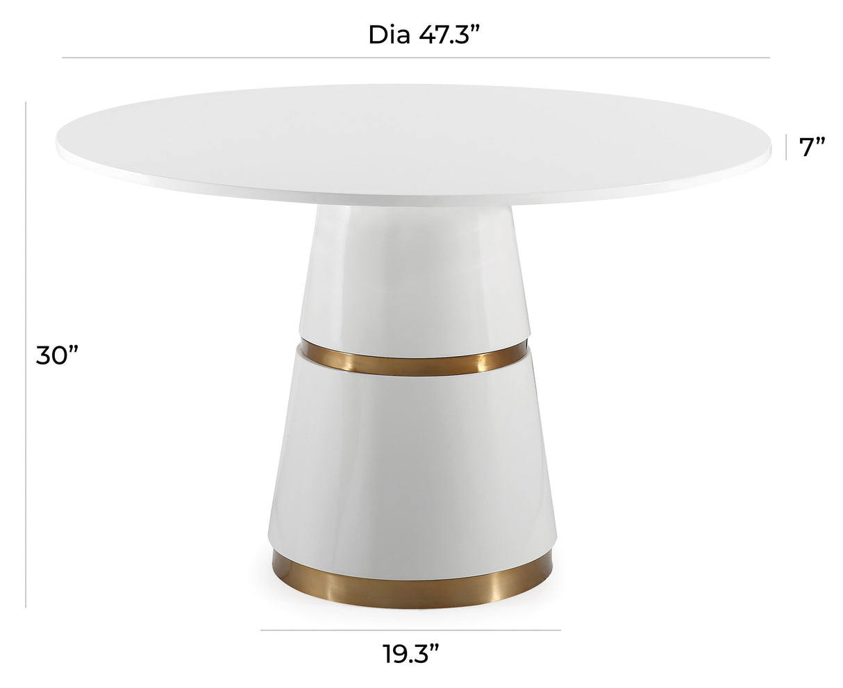 Rosa White Lacquer 47" Round Dining Table by TOV Furniture at Eve Furniture