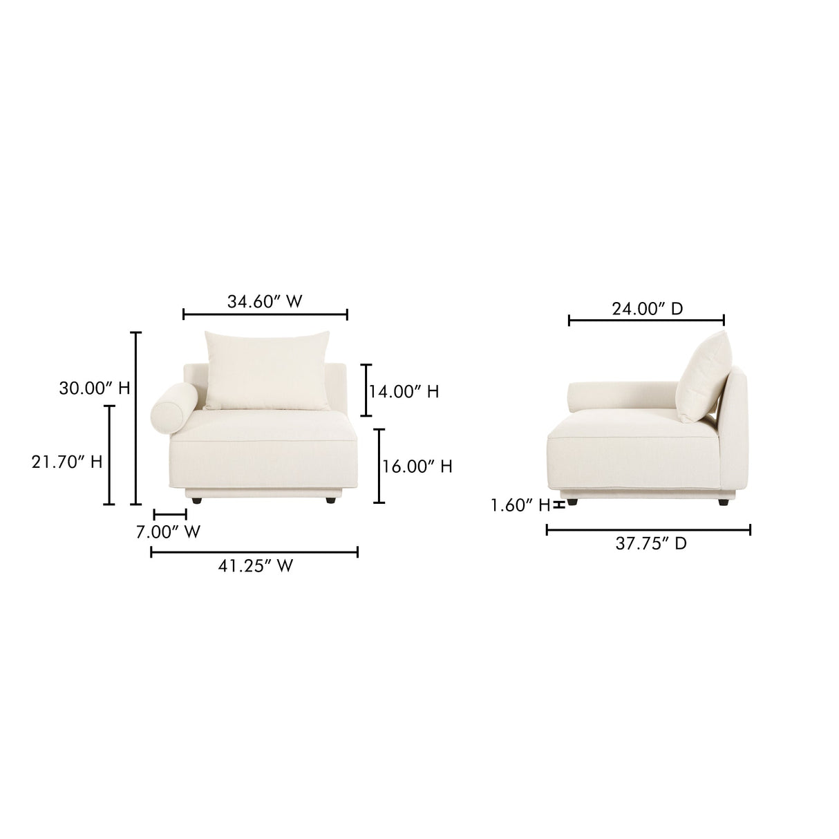 Rosello White Left Arm Facing Chair by MOES at Eve Furniture
