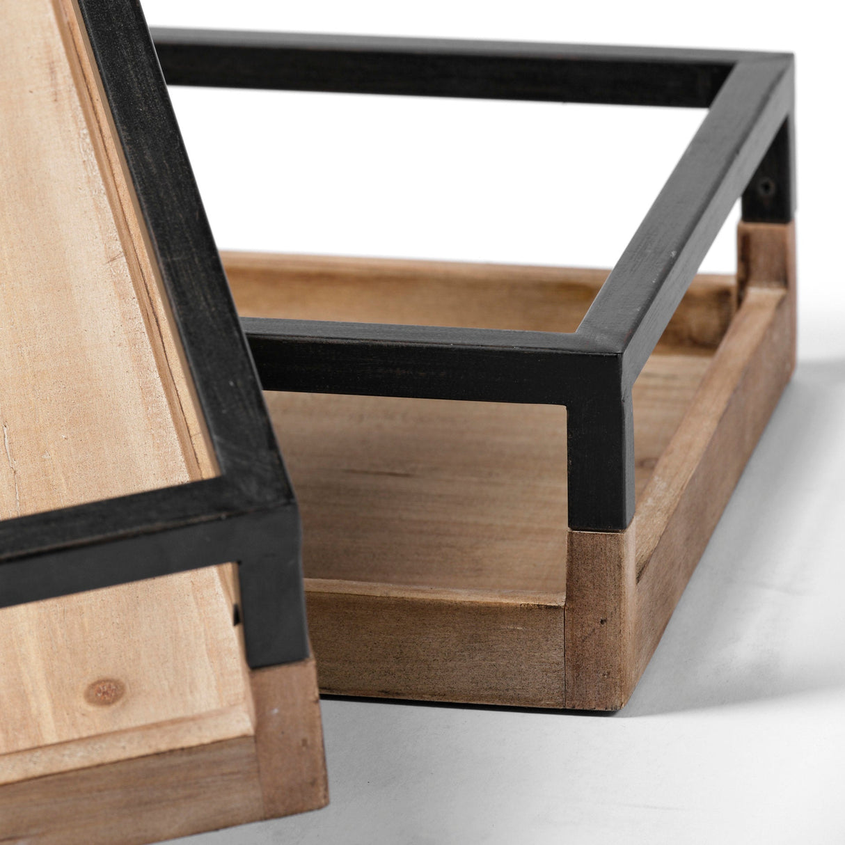 Ross Set of 2 Natural Wood W/ Black Metal Nesting Trays by Mercana at Eve Furniture