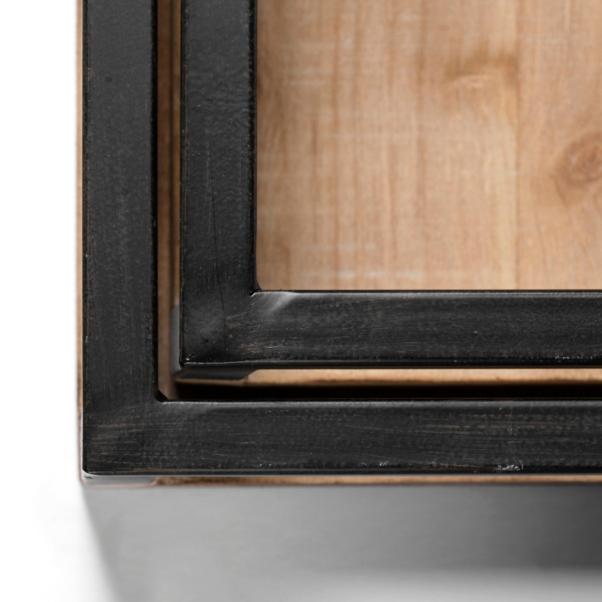 Ross Set of 2 Natural Wood W/ Black Metal Nesting Trays by Mercana at Eve Furniture