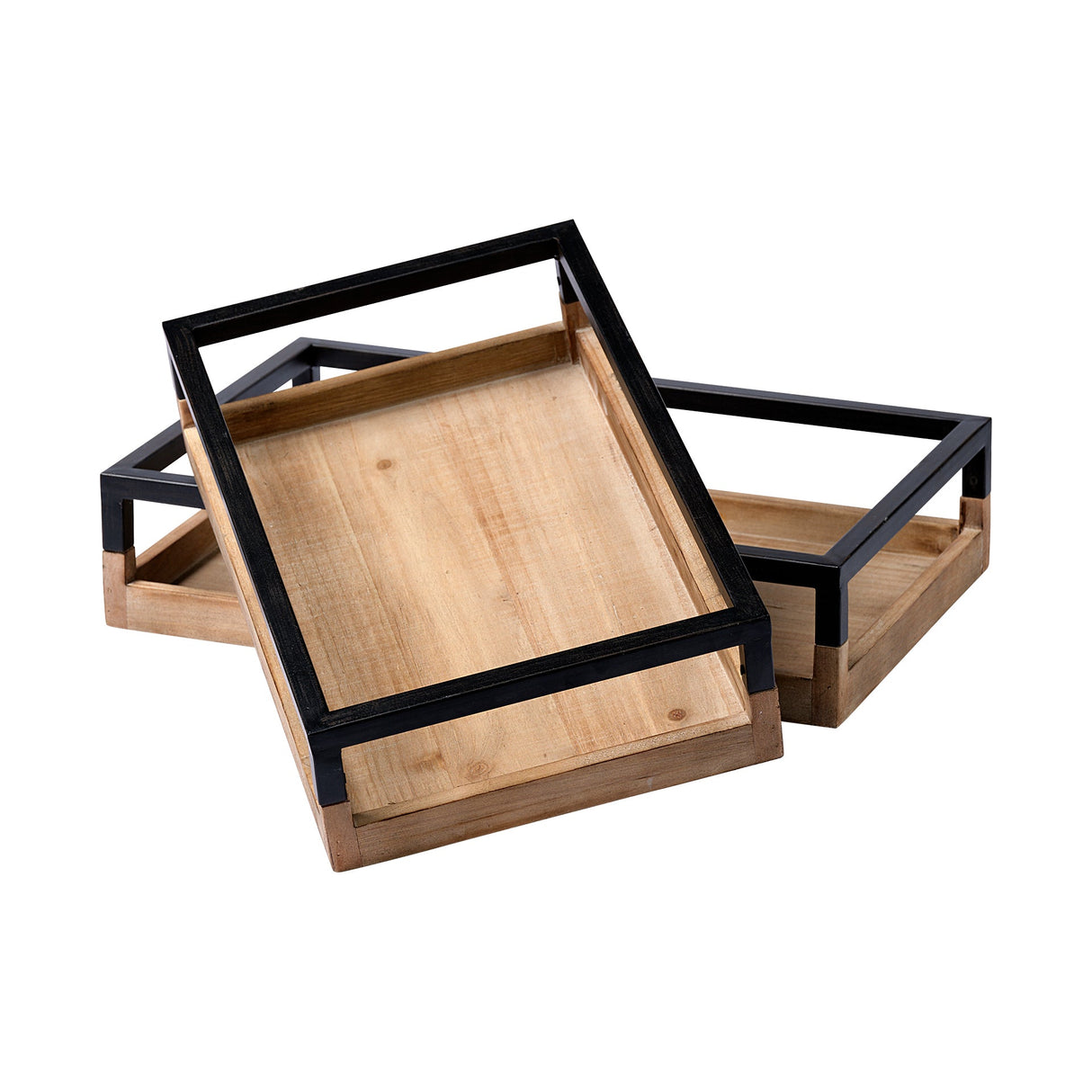 Ross Set of 2 Natural Wood W/ Black Metal Nesting Trays by Mercana at Eve Furniture