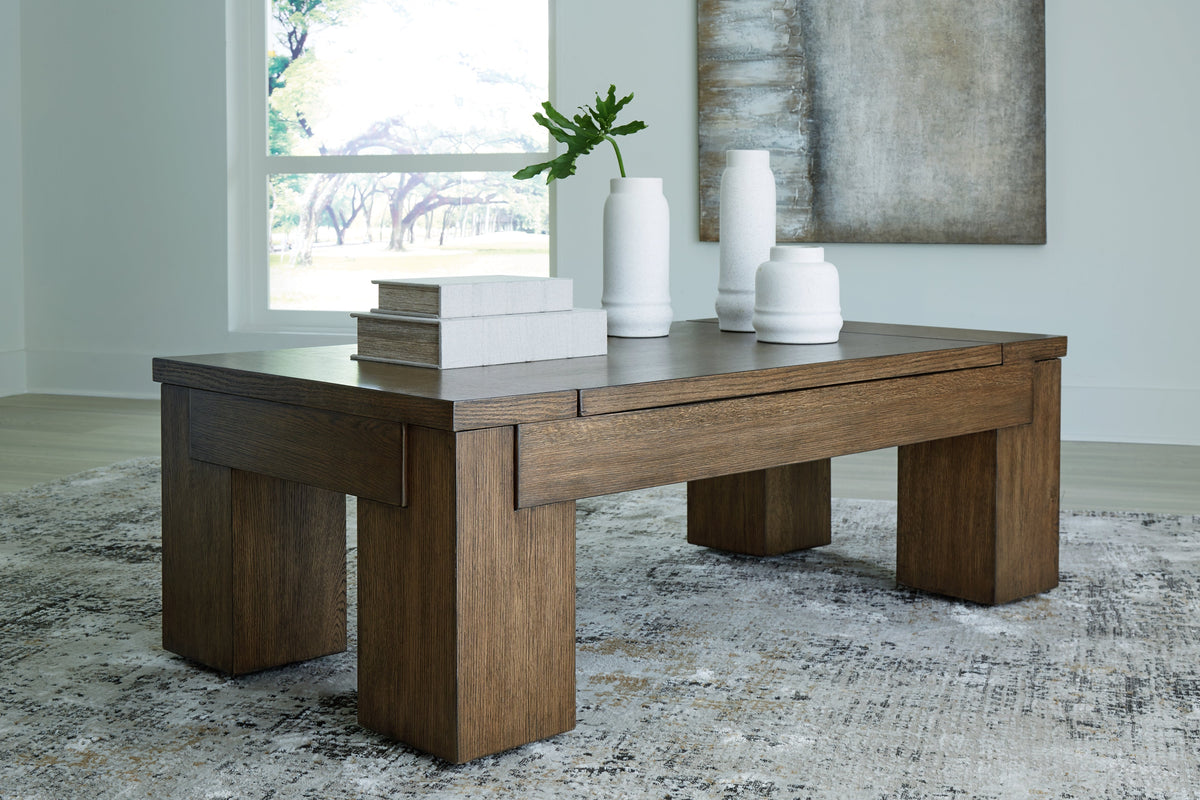Rosswain Coffee Table with 2 End Tables in Warm Brown by Ashley at Eve Furniture