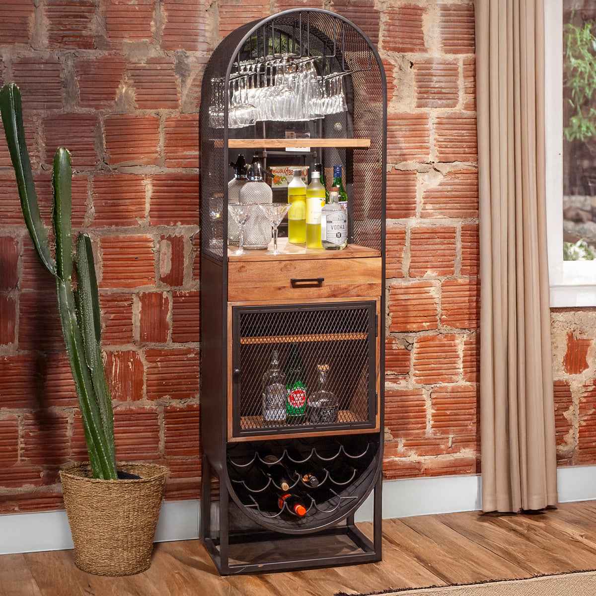 Roswell 23" Bar Cabinet in Natural Mango Wood and Iron by Home Trends & Design at Eve Furniture