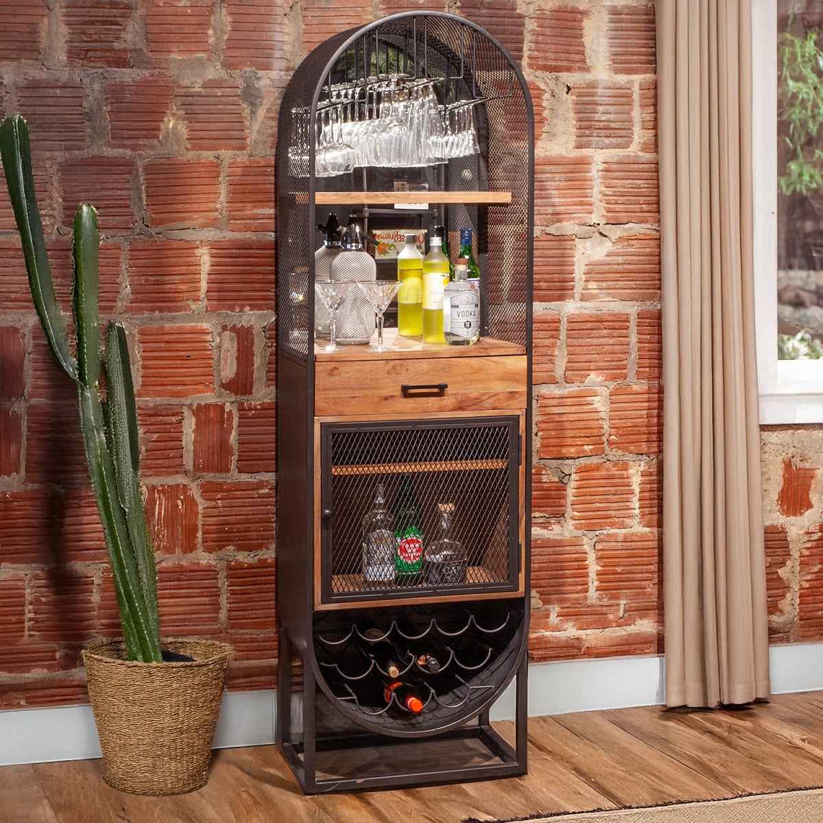 Roswell 23" Bar Cabinet in Natural Mango Wood and Iron by Home Trends & Design at Eve Furniture