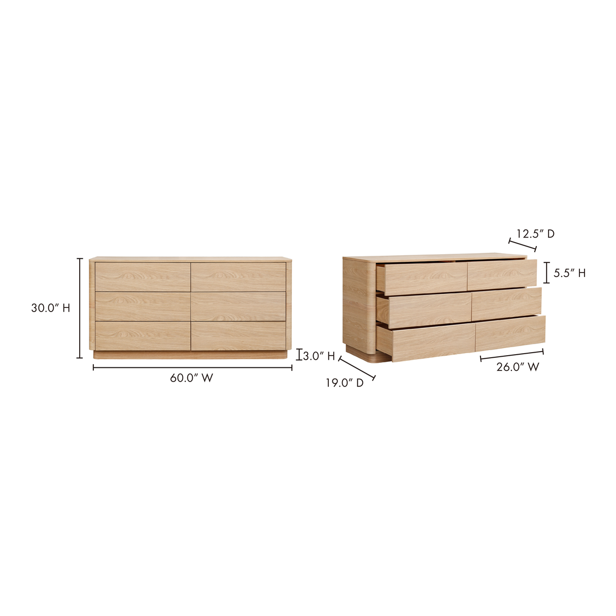Round Off Light Oak Brown Dresser by Moe's Home at Eve Furniture