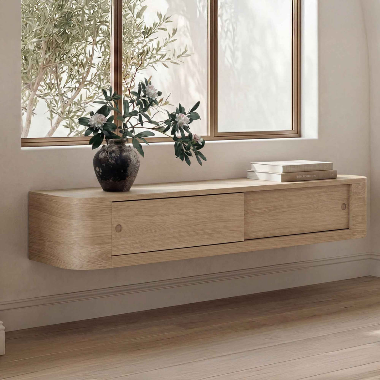 Round Off Natural Floating Console Table by Moe's Home at Eve Furniture