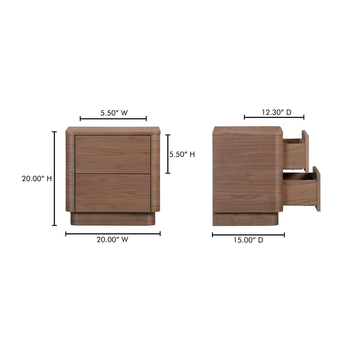 Round Off Walnut Brown Tall Nightstand by Moe's Home at Eve Furniture