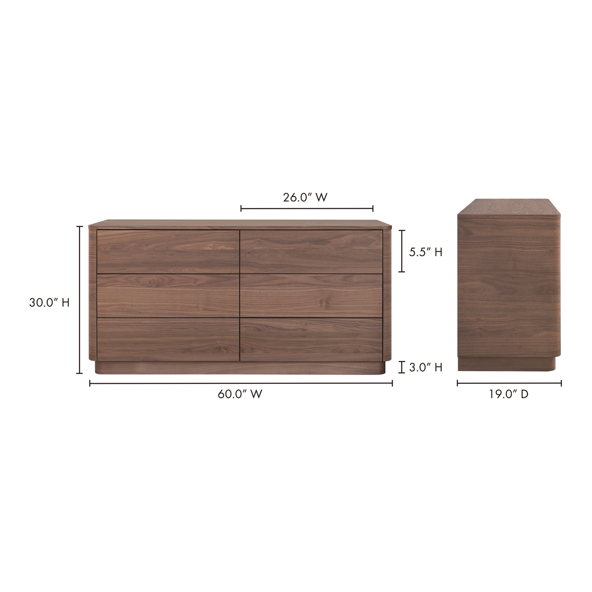 Round Off Walnut BrownDresser by Moe's Home at Eve Furniture
