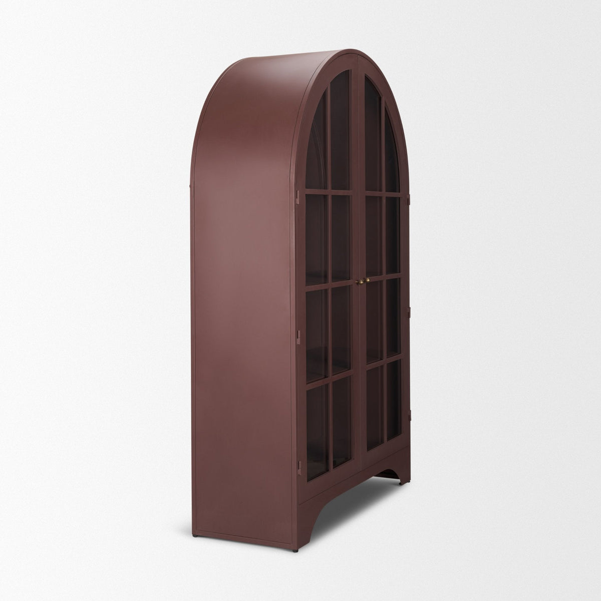 Rousseau Arched Curio Cabinet w/ Glass Doors | Burgundy Metal by Mercana at Eve Furniture