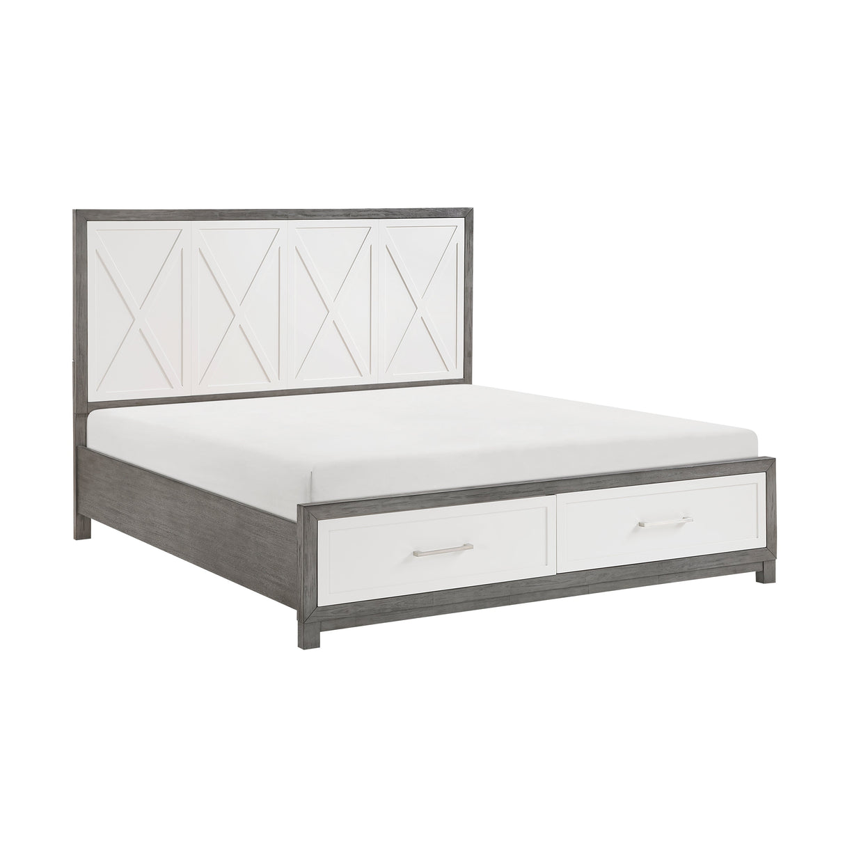 Rowan Ivory/Gray California King Platform Bed with Footboard Storage by Homelegance at Eve Furniture