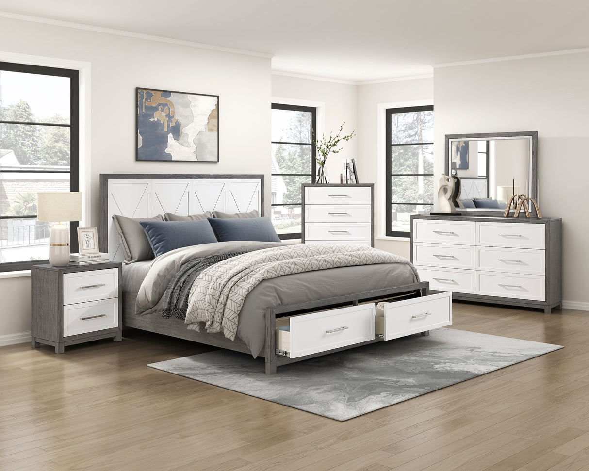 Rowan Ivory/Gray California King Platform Bed with Footboard Storage by Homelegance at Eve Furniture