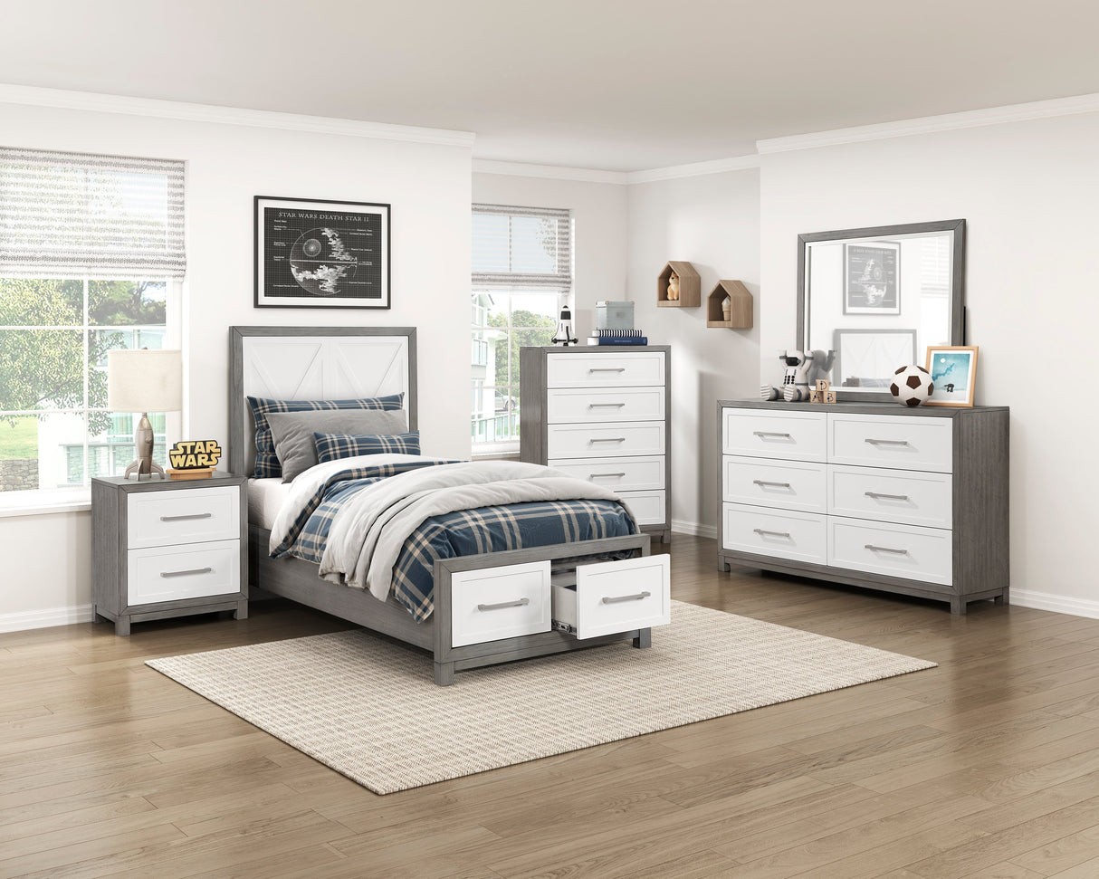 Rowan Ivory/Gray Twin Footboard Storage Platform Bed by Homelegance at Eve Furniture