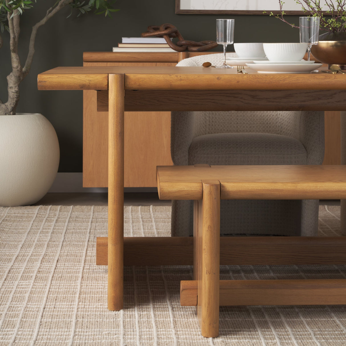 Rowan Light Brown Oak Wood Bench by Mercana at Eve Furniture