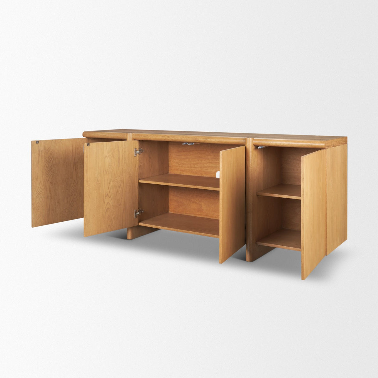 Rowan Light Brown Oak Wood Closed 4 Door Sideboard by Mercana at Eve Furniture