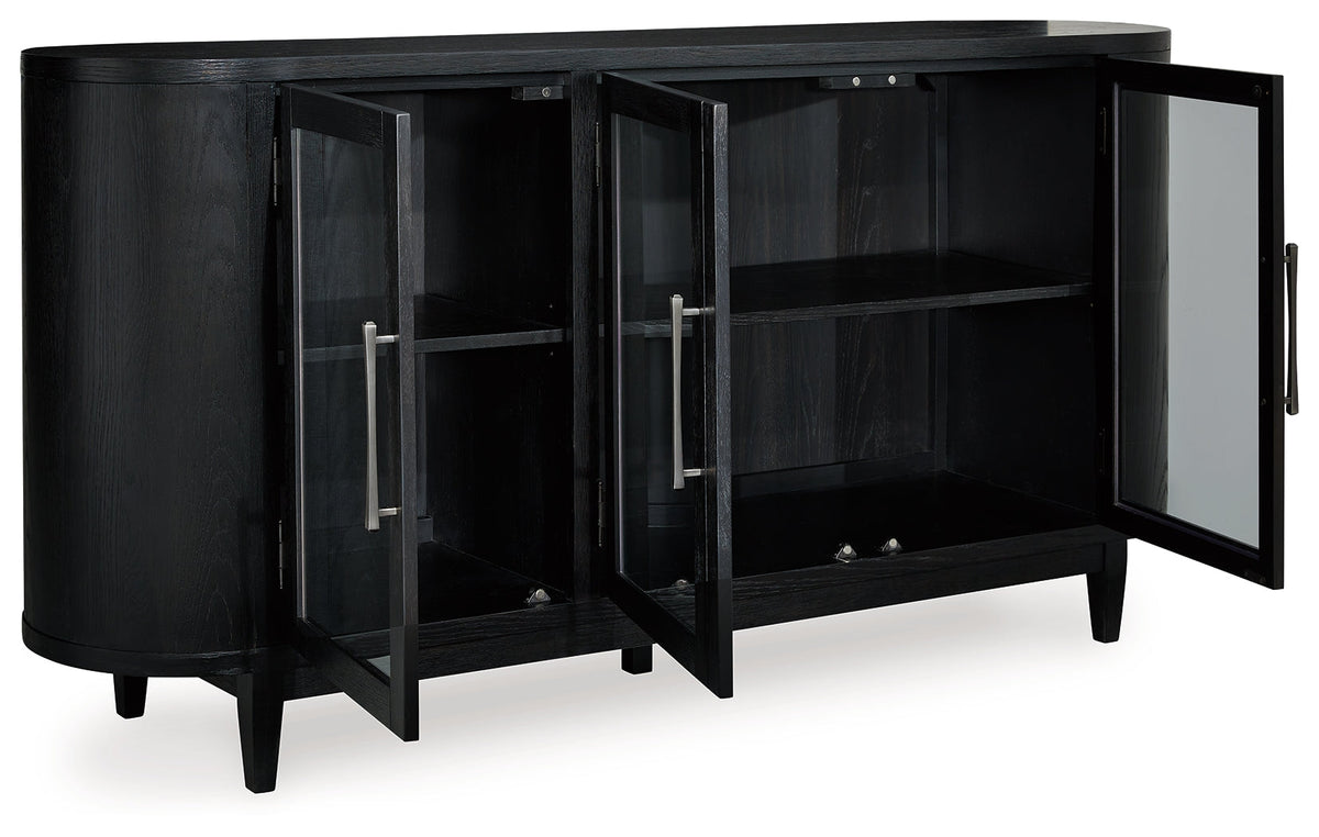 Rowanbeck Dining Table and 4 Chairs with Storage in Black by Ashley at Eve Furniture