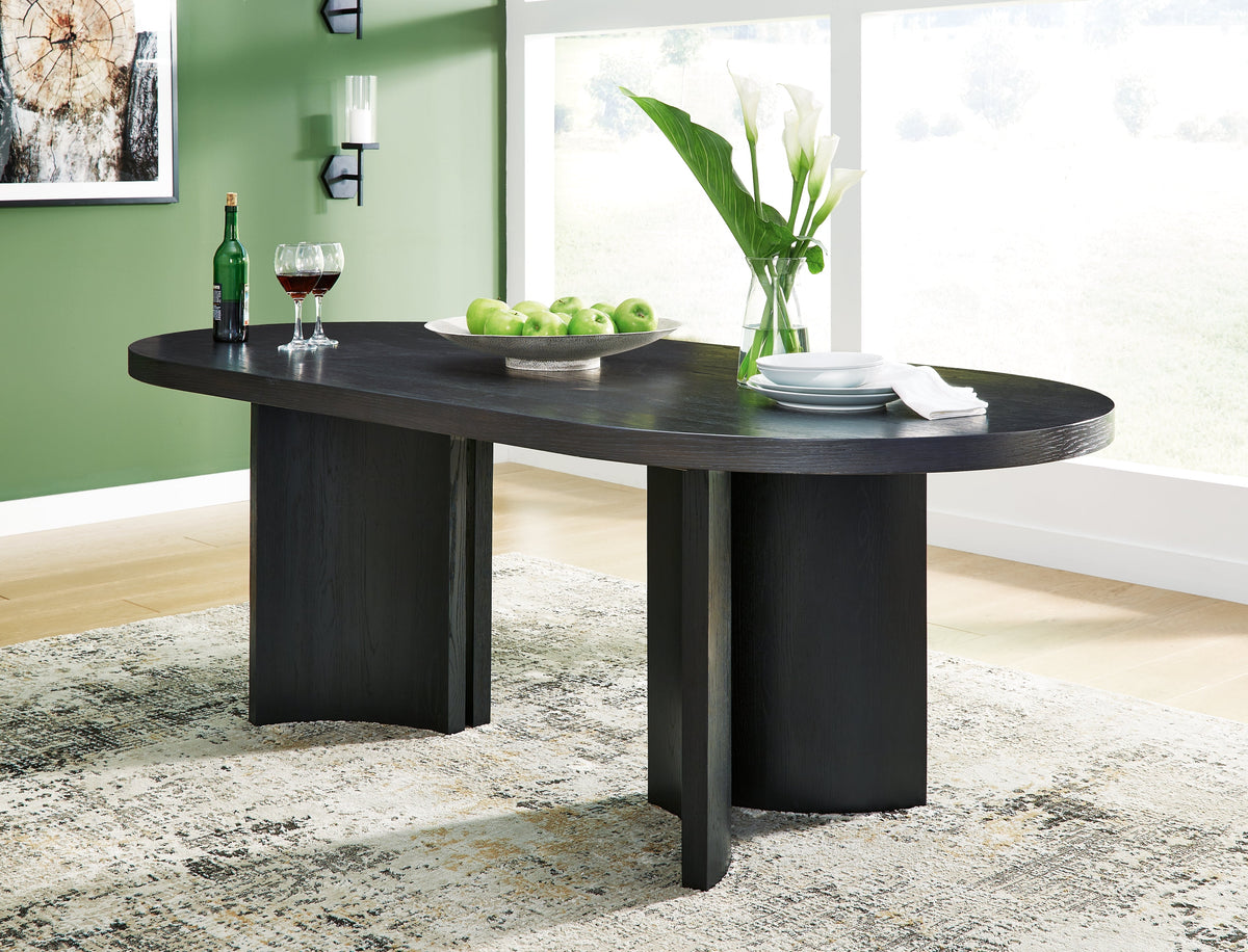 Rowanbeck Dining Table and 4 Chairs with Storage in Black by Ashley at Eve Furniture