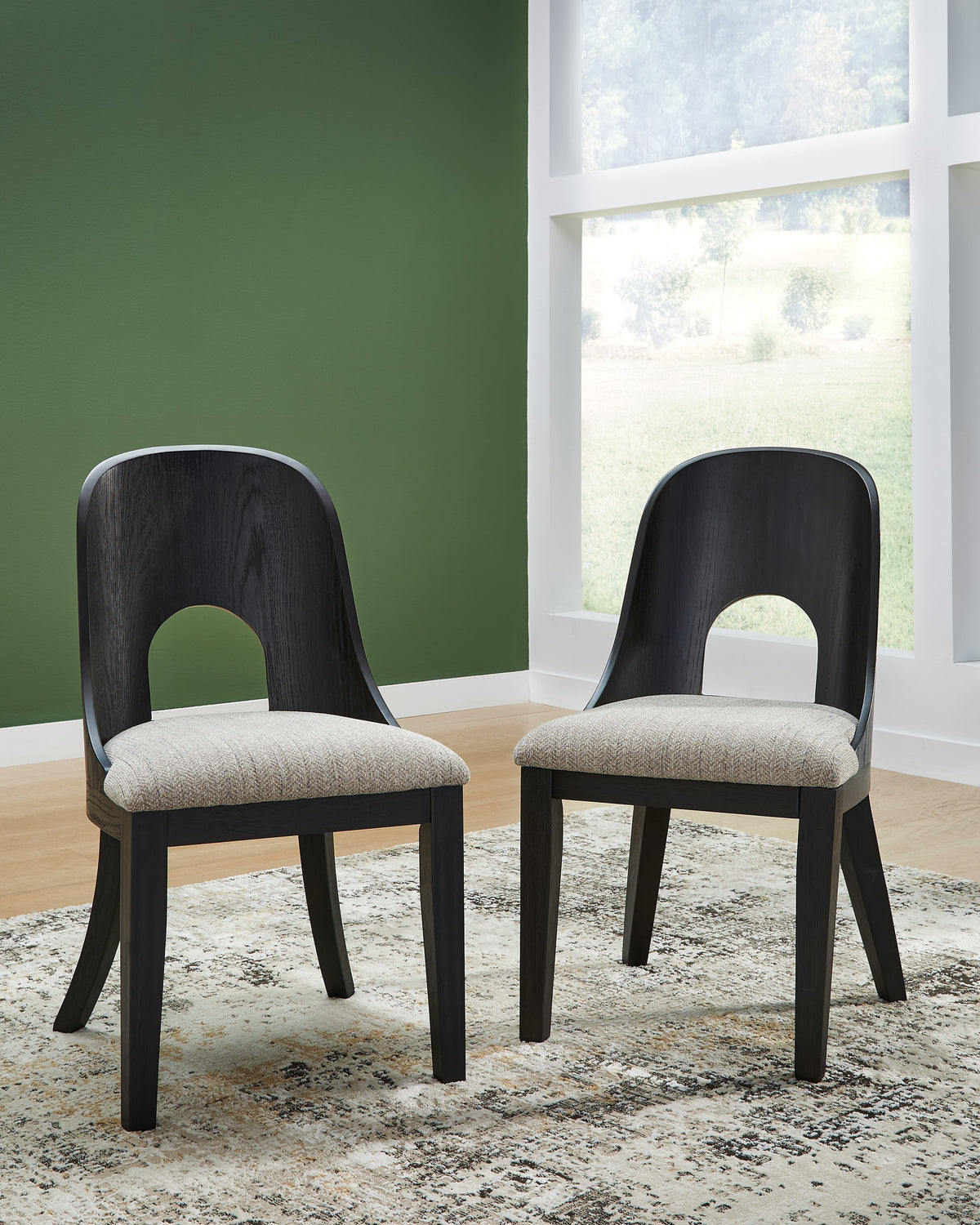 Rowanbeck Dining Table and 6 Chairs with Storage in Black by Ashley at Eve Furniture