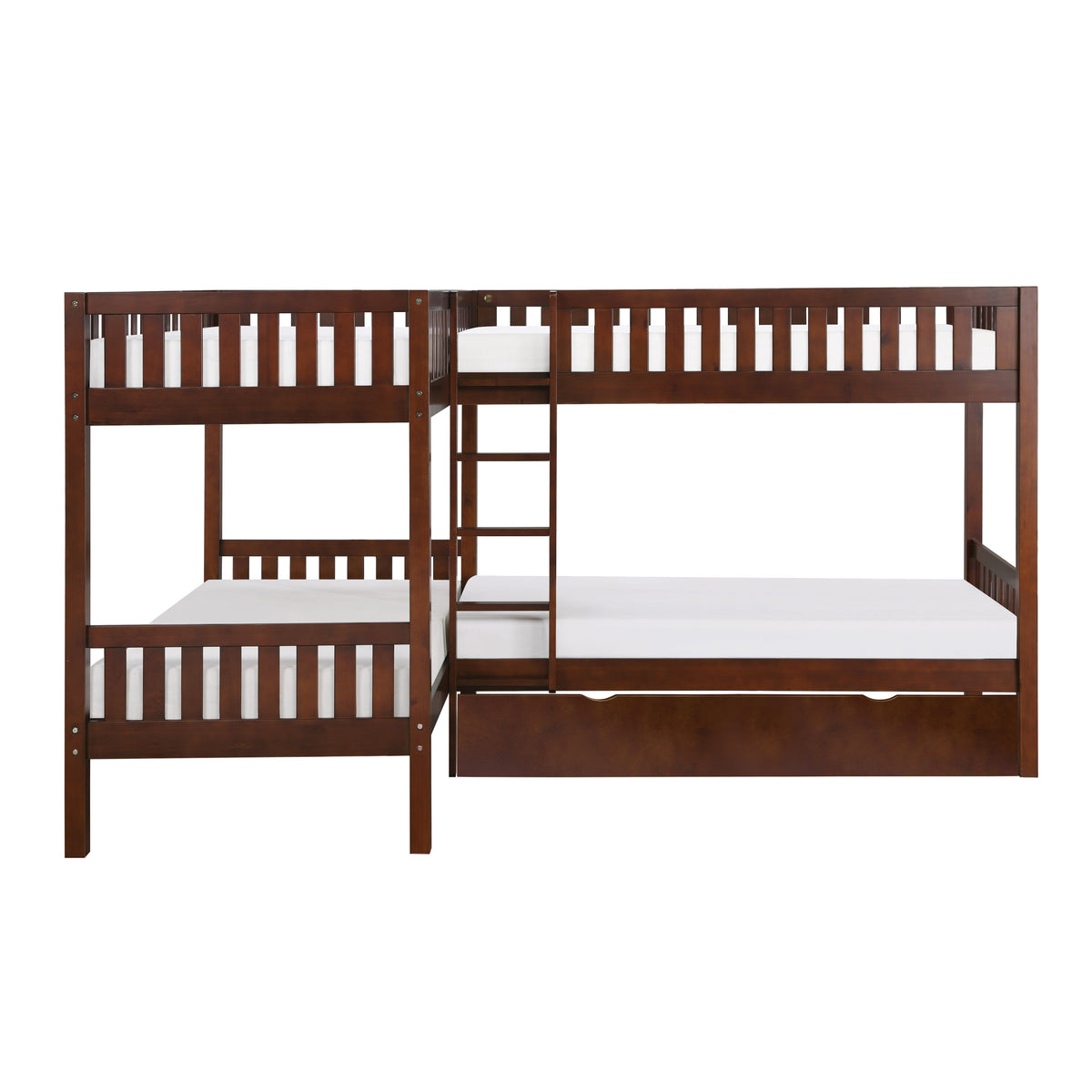 Rowe Dark Cherry Corner Bunk Bed with Twin Trundle by Homelegance at Eve Furniture