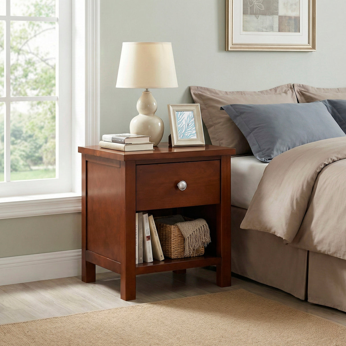 Rowe Dark Cherry Drawer Night Stand by Homelegance at Eve Furniture