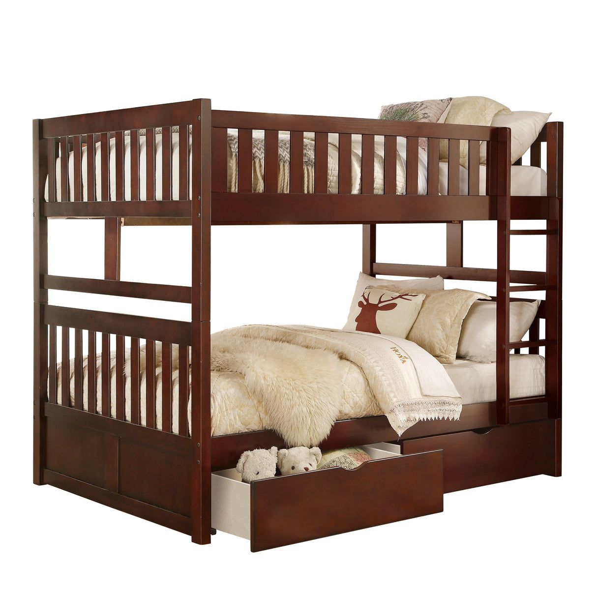 Rowe Dark Cherry Full/Full Bunk Bed with Storage Boxes by Homelegance at Eve Furniture