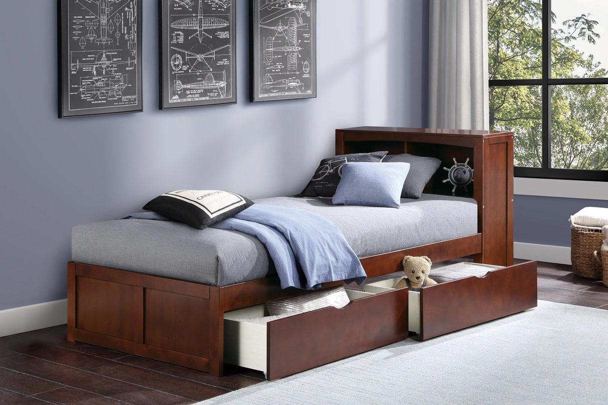 Rowe Dark Cherry Twin Bookcase Bed with Storage Boxes by Homelegance at Eve Furniture