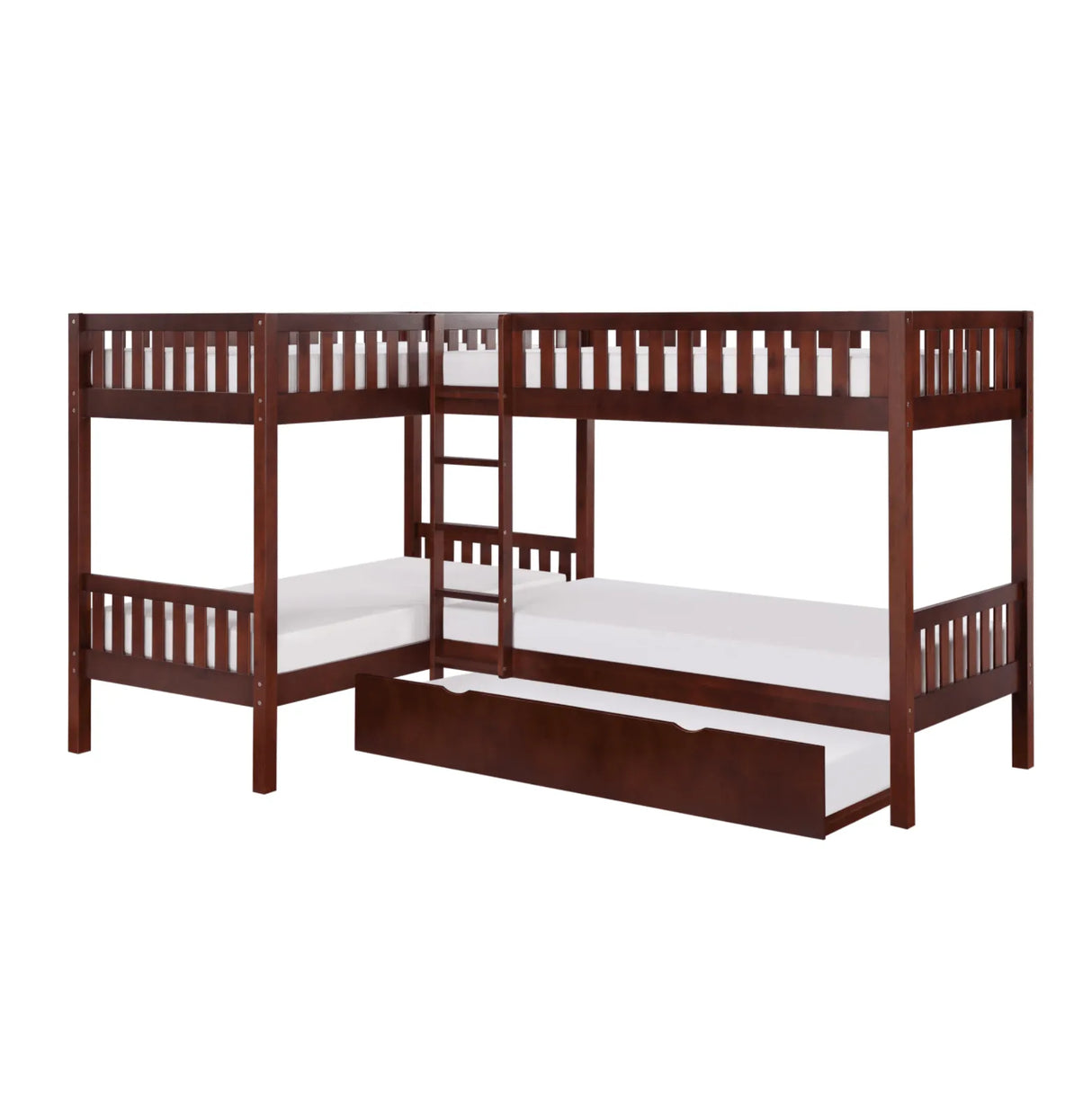 Rowe Dark Cherry Twin Corner Bunk Bed with Twin Trundle by Homelegance at Eve Furniture