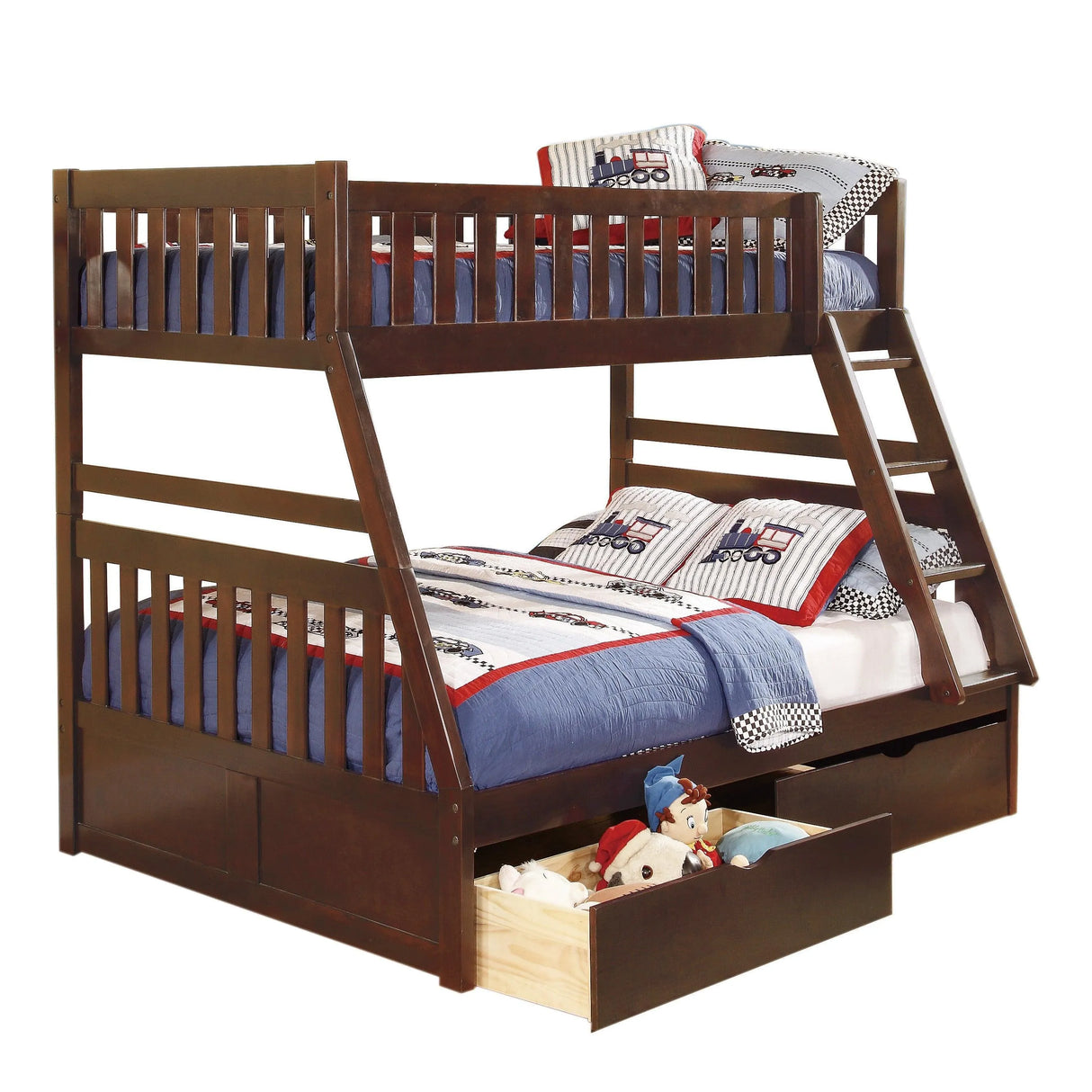 Rowe Dark Cherry Twin/Full Bunk Bed with Storage Boxes by Homelegance at Eve Furniture