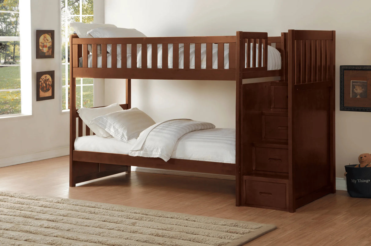 Rowe Dark Cherry Twin/Twin Step Bunk Bed by Homelegance at Eve Furniture