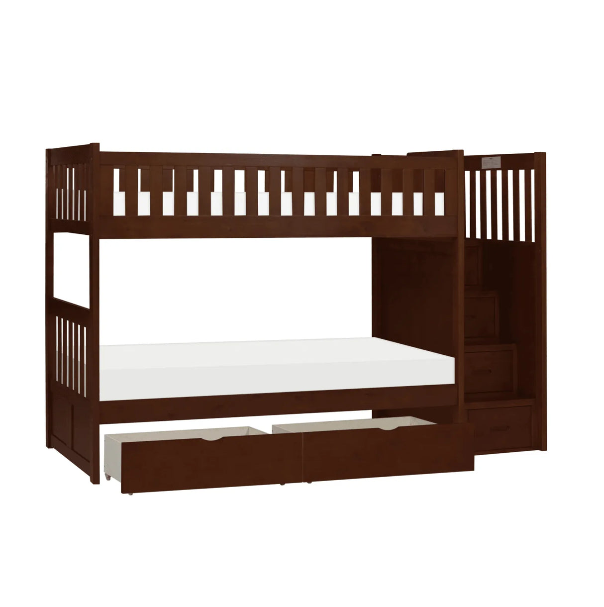 Rowe Dark Cherry Twin/Twin Step Bunk Bed with Storage Boxes by Homelegance at Eve Furniture