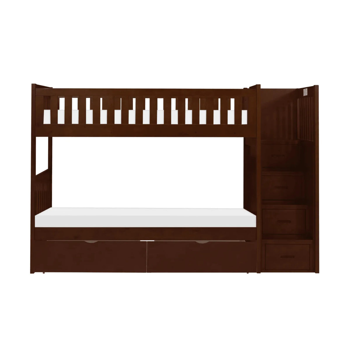 Rowe Dark Cherry Twin/Twin Step Bunk Bed with Storage Boxes by Homelegance at Eve Furniture