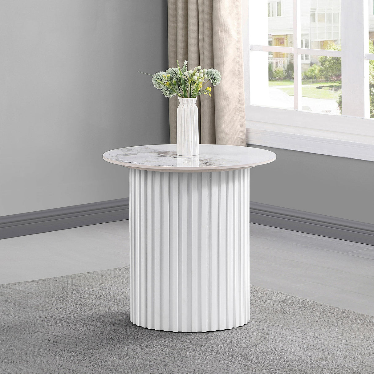 Rowena White Round Faux Marble Top End Table by Coaster at Eve Furniture