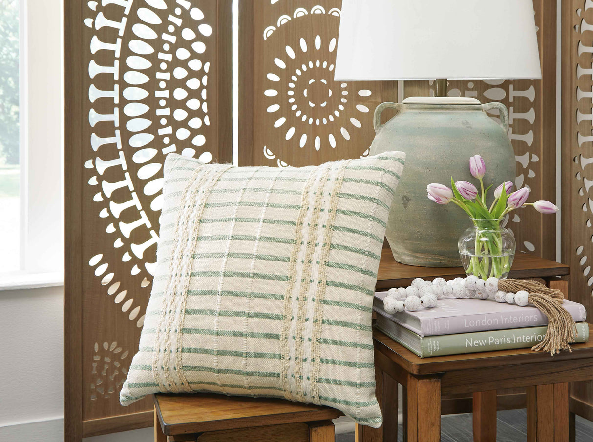 Rowton White/Green Pillow by Ashley at Eve Furniture