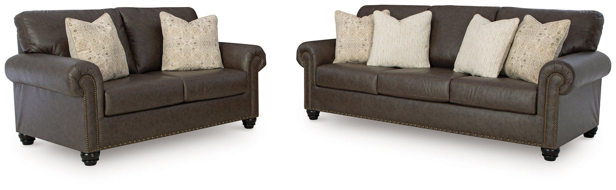 Roxmere Umber Sofa and Loveseat by Ashley at Eve Furniture