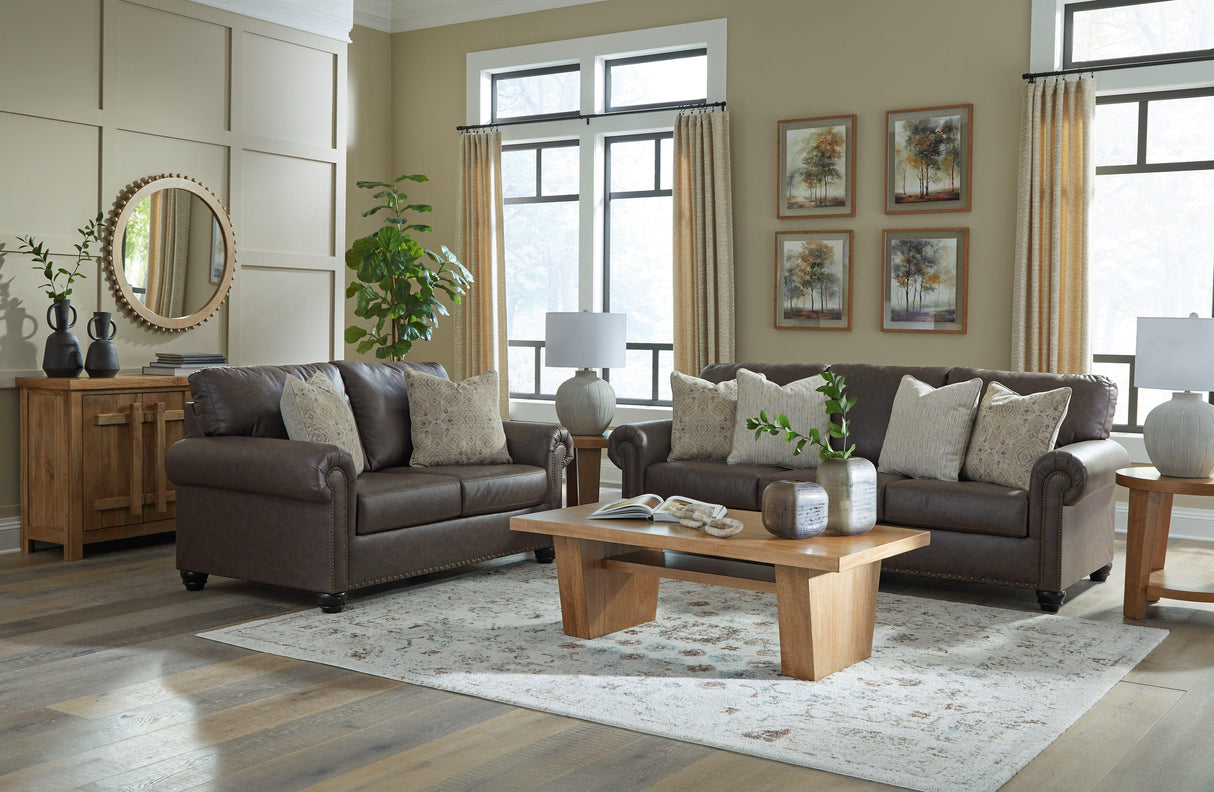 Roxmere Umber Sofa and Loveseat by Ashley at Eve Furniture
