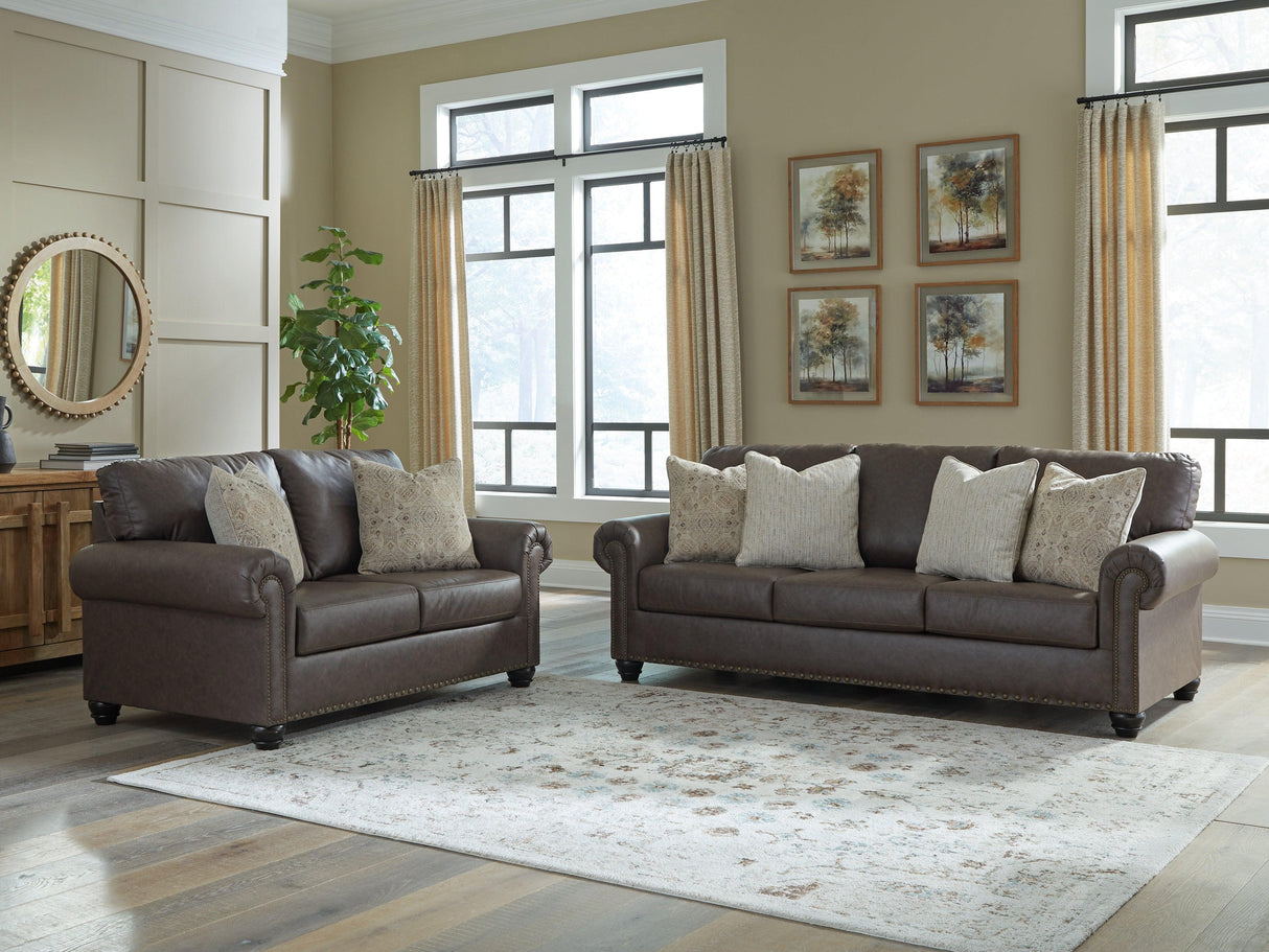 Roxmere Umber Sofa and Loveseat by Ashley at Eve Furniture