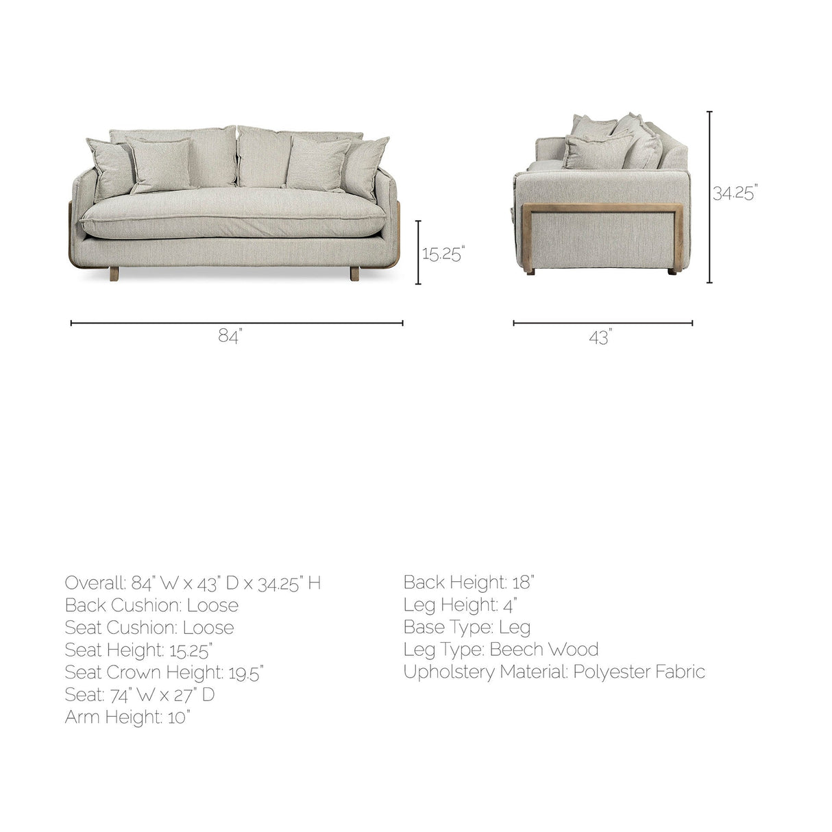 Roy I Frost Gray Upholstered Three Seater Sofa by Mercana at Eve Furniture