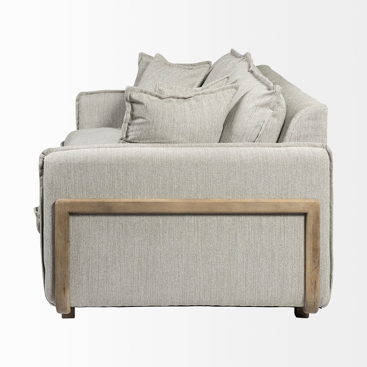 Roy I Frost Gray Upholstered Three Seater Sofa by Mercana at Eve Furniture