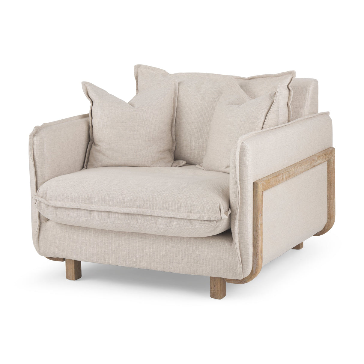 Roy II Beige Upholstered and Brown Wood Frame Arm Chair by Mercana at Eve Furniture